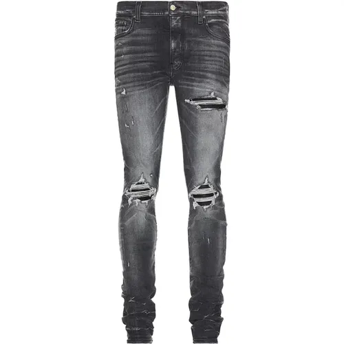 Distressed Leather Skinny Jeans in Grey , male, Sizes: W36, W32, W31, W30 - Amiri - Modalova