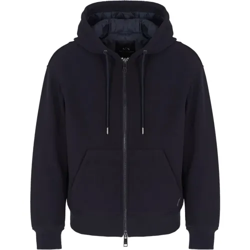 Zip-throughs, male, , Size: M Padded Zip-Up Hooded Coat - Armani Exchange - Modalova