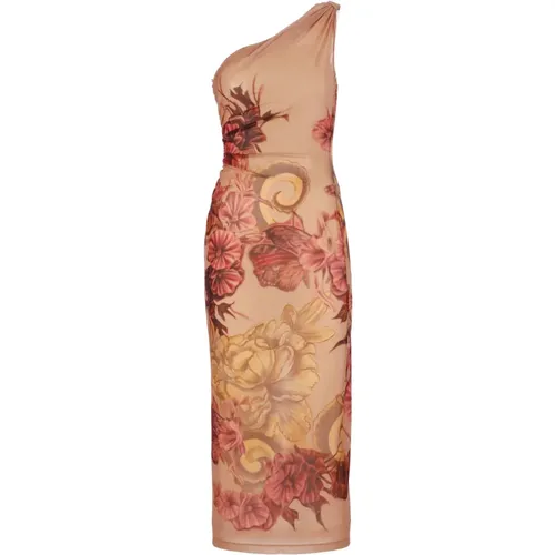 Rosa One Shoulder Tattoo Print Kleid , Damen, Größe: M - alberta ferretti - Modalova