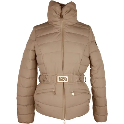 Braune elastische Jacke mit Reißverschluss - YES ZEE - Modalova