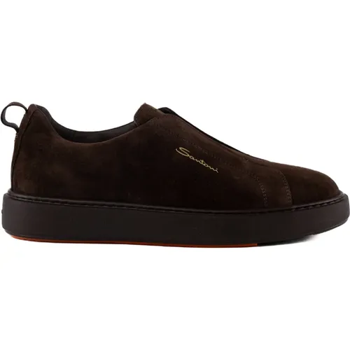 Sneakers, male, , Size: 7 1/2 US Leather Slip-On Sneakers - Santoni - Modalova