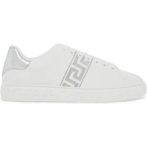 Embroidered Greek Pattern Eco-Leather Sneakers , male, Sizes: 9 UK, 10 UK - Versace - Modalova