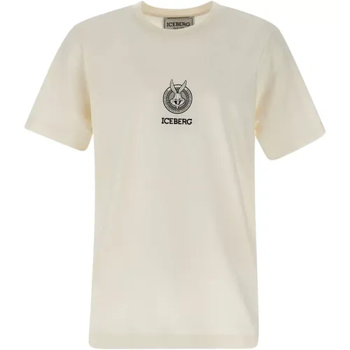 Herren Weißes Baumwoll-T-Shirt mit Schwarzem Logo , Herren, Größe: L - Iceberg - Modalova