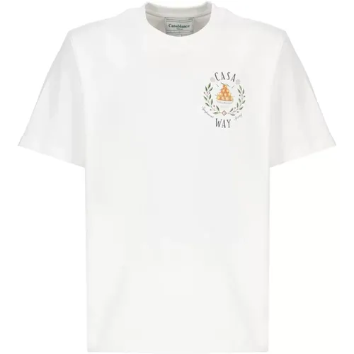 Weiße Baumwoll-T-Shirt mit Kontrastdruck - Casablanca - Modalova