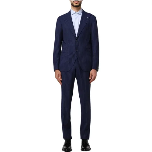 Single Breasted Suits, male, , Size: M Striped Vesuvio Suit with 1 Button and 1 Pin - Tagliatore - Modalova