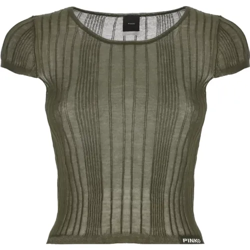 T-Shirts, female, , Size: M Cotton Top with Logo Patch - pinko - Modalova