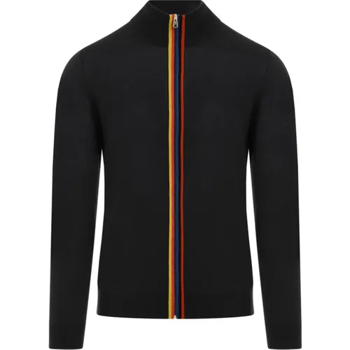 Grey Zip-Up Sweater with Striped Trim , male, Sizes: L - PS By Paul Smith - Modalova