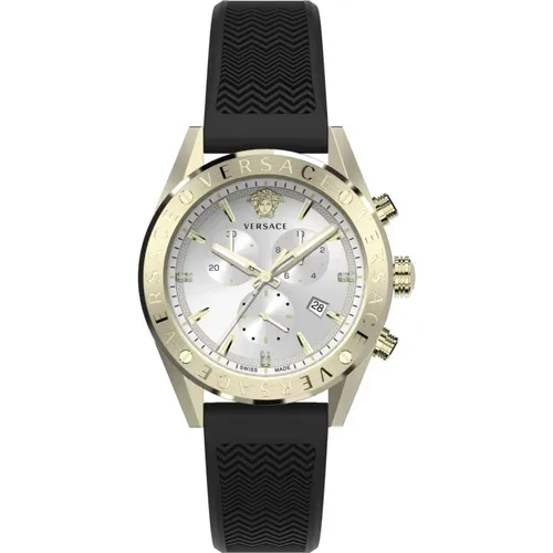 V-Chrono Chronograph Watch Black Silicone , male, Sizes: ONE SIZE - Versace - Modalova