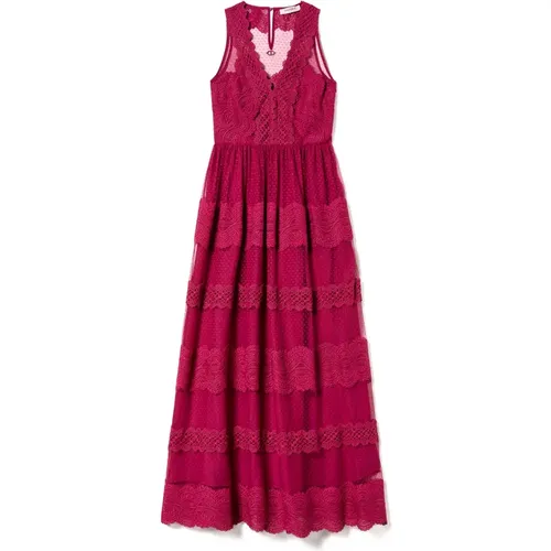 Elegant Lace Trimmed Tulle Dress , female, Sizes: XS - Twinset - Modalova