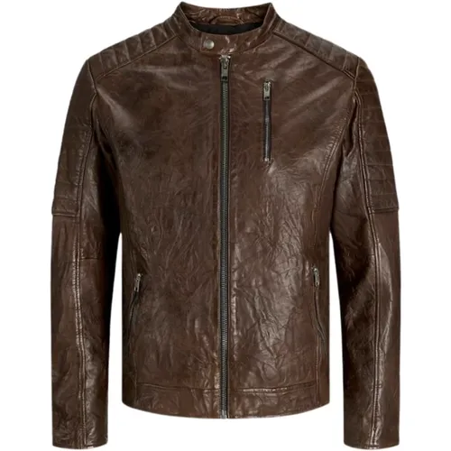 Leather Jackets, male, , Size: 2XL Biker Leather Jacket - jack & jones - Modalova