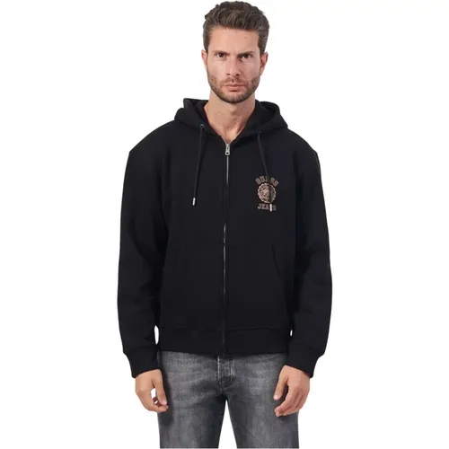 Schwarzer Hoodie mit Reißverschluss und Taschen - Guess - Modalova