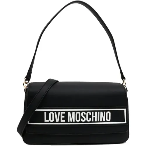 Schwarze Schultertasche mit verstellbarem Riemen und Logo-Schriftzug , Damen, Größe: ONE Size - Love Moschino - Modalova