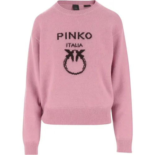 Wollpullover Rundhalsausschnitt Logo Rosa , Damen, Größe: L - pinko - Modalova