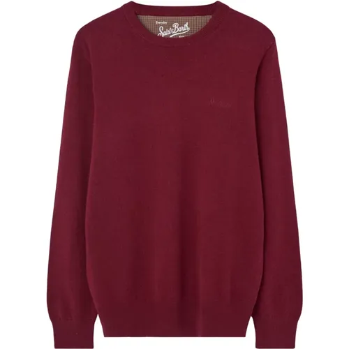 Round-neck Knitwear, male, , Size: 2XL Burgundy Logo Mini Sweater - MC2 Saint Barth - Modalova