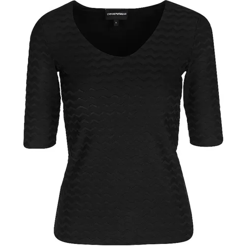 Blouses, female, , Size: S Two-Way Stretch Jacquard V-Neck Jumper - Emporio Armani - Modalova