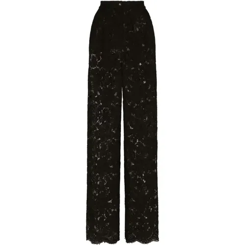 Floral Lace Wide Leg Trousers , female, Sizes: XS, 2XS, M - Dolce & Gabbana - Modalova