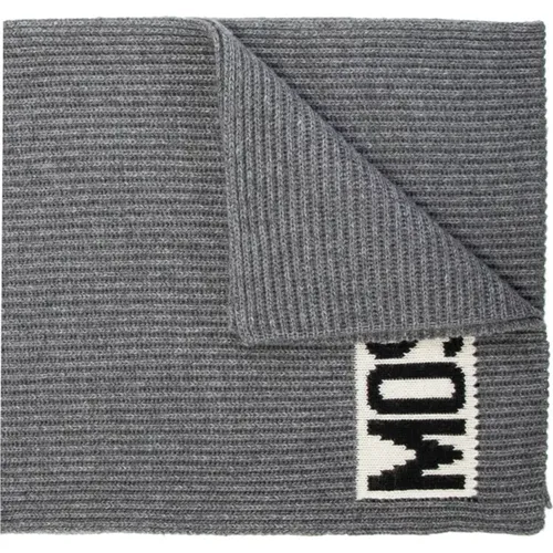 Scarves, male, , Size: ONE SIZE Rib-knit scarf with logo - Moschino - Modalova