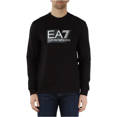 Cotton Sweatshirt with Front Logo Print , male, Sizes: L, M, 3XL - Emporio Armani EA7 - Modalova