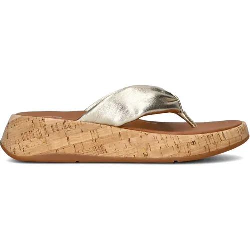 Goldene Leder Slip-On Sandalen , Damen, Größe: 41 EU - FitFlop - Modalova