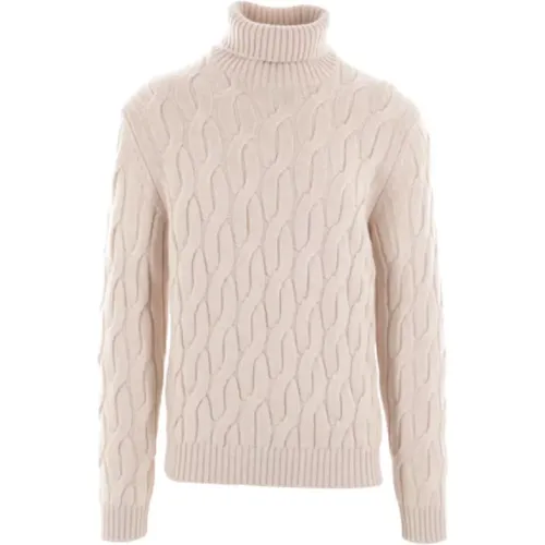 Turtlenecks, male, , Size: L Natural Wool Cable Knit Sweater - Zanone - Modalova