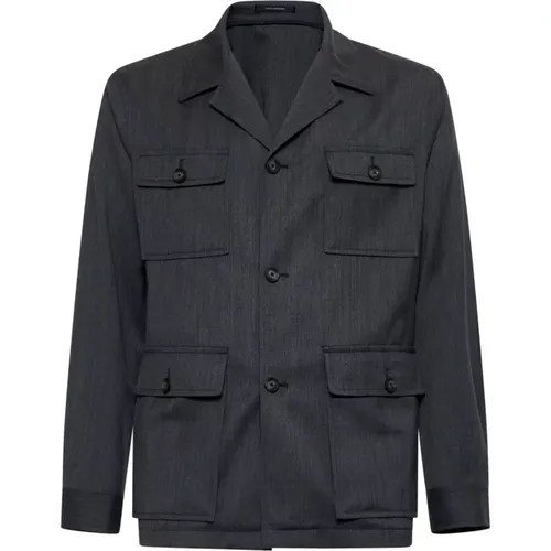 Single-Breasted Coats, male, , Size: L Charcoal Grey Wool Field Jacket - Tagliatore - Modalova