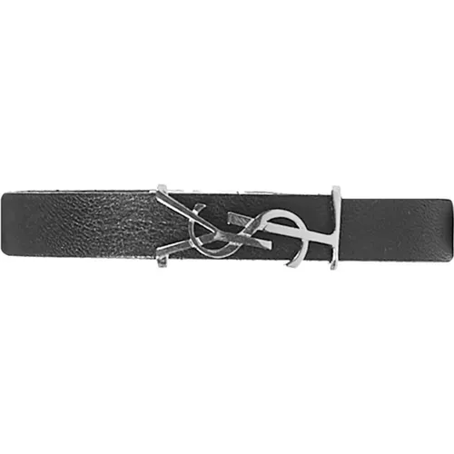 Leather Monogram Bracelet , male, Sizes: L - Saint Laurent - Modalova