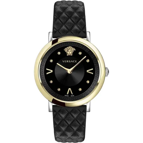 Watches, female, , Size: ONE SIZE Pop Chic Lady Black Leather Watch - Versace - Modalova