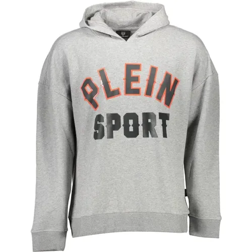 Grauer Baumwollpullover mit Kapuze und Druck , Herren, Größe: S - Plein Sport - Modalova