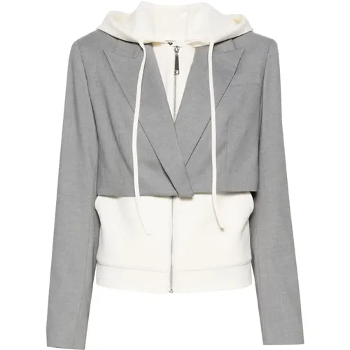 Blazers, female, , Size: XS Grey Hooded Double-Breasted Blazer Jacket - Twinset - Modalova