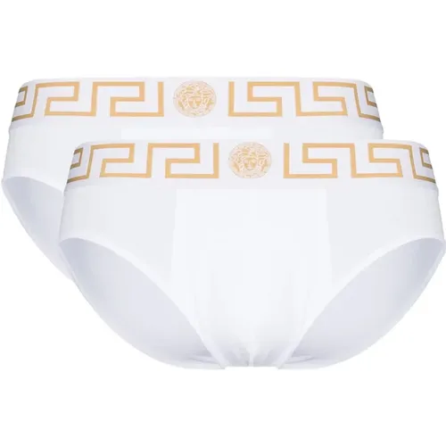 Bottoms, male, , Size: XL Gold Greek Pattern Underwear - Versace - Modalova