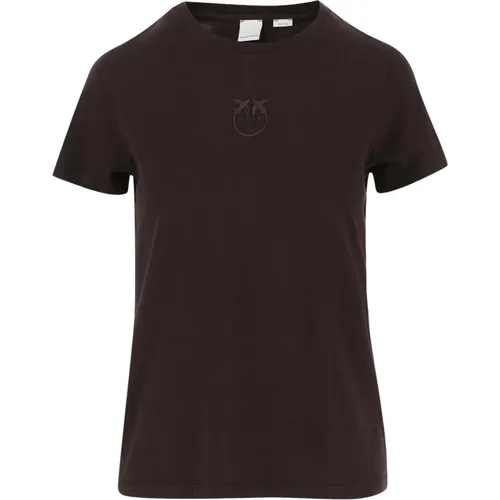 Schwarzes Baumwoll-T-Shirt mit gesticktem Logo , Damen, Größe: S - pinko - Modalova