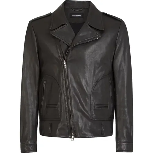 Leather Biker Jacket for Men , male, Sizes: M - Dolce & Gabbana - Modalova