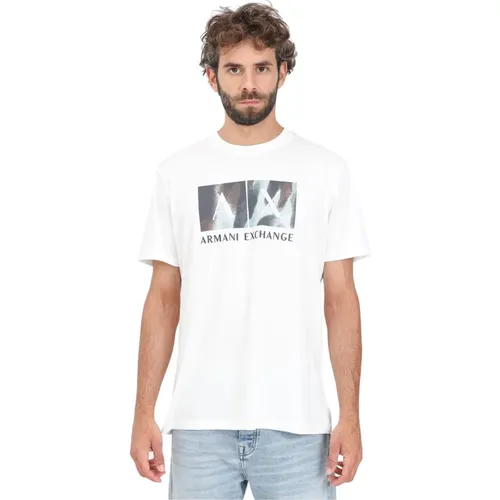 Kurzarmiges weißes T-Shirt mit Druck , Herren, Größe: M - Armani Exchange - Modalova