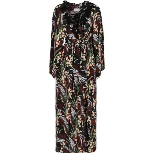 Maxi Dresses, female, , Size: L Floral Print Crepe Dress with Sequins - P.a.r.o.s.h. - Modalova