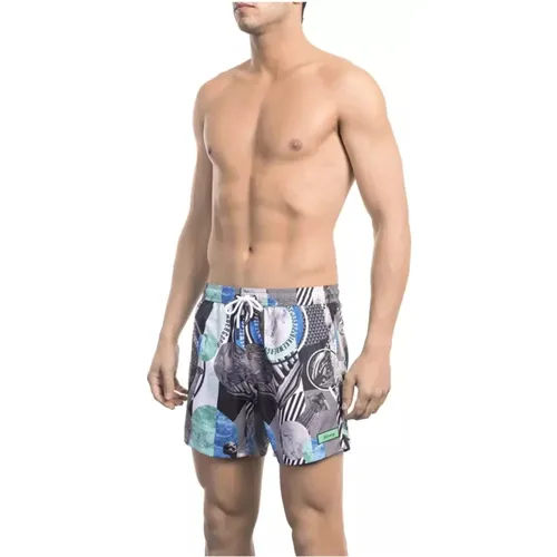 Beachwear, male, , Size: L Swim Shorts with All-over Print - Bikkembergs - Modalova