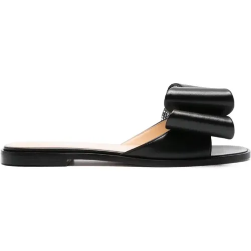 Schwarze Leder Flache Sandale , Damen, Größe: 36 1/2 EU - Mach & Mach - Modalova