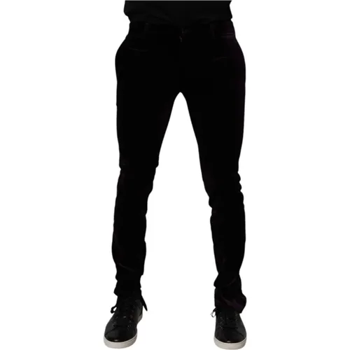 Slim-fit Trousers, male, , Size: M Violet Velvet Cotton Dress Pants - Dolce & Gabbana - Modalova
