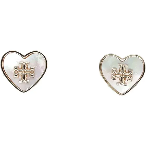 Earrings, female, , Size: ONE SIZE Gold Heart Studs Mother of Pearl - TORY BURCH - Modalova