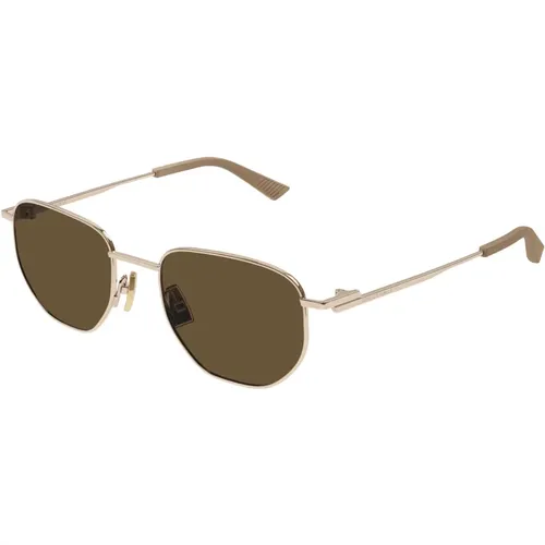 Gold/Braune Sonnenbrille Bv1301S , unisex, Größe: 50 MM - Bottega Veneta - Modalova