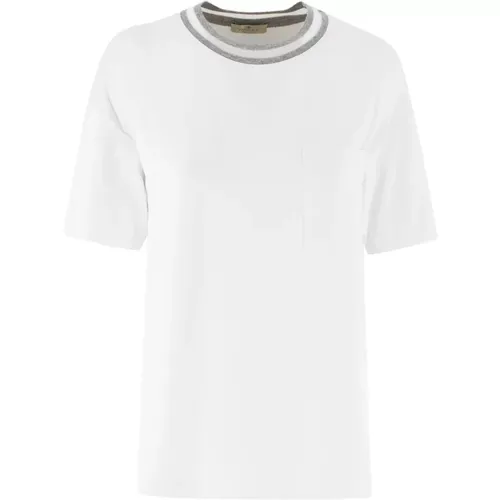 Lurex Crew Neck Tasche T-shirt , Damen, Größe: L - PANICALE - Modalova