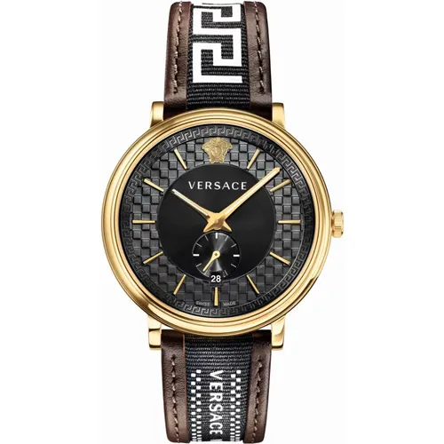 V Circle Men's Leather Watch Elegant Design , male, Sizes: ONE SIZE - Versace - Modalova
