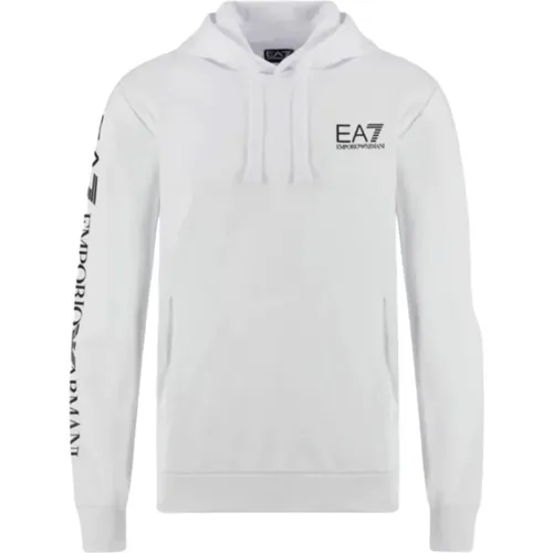 Weiße Kapuzenpullover mit schwarzem Logo-Schriftzug , Herren, Größe: 3XL - Emporio Armani EA7 - Modalova