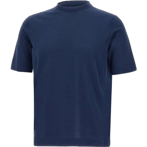 Cotton Crepe T-shirt Dark Indigo , male, Sizes: 2XL, M, 3XL, L, XL, 5XL - Filippo De Laurentiis - Modalova