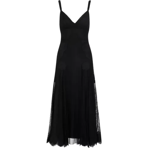 Schwarzes Spitzen V-Ausschnitt Langes Kleid - Dolce & Gabbana - Modalova