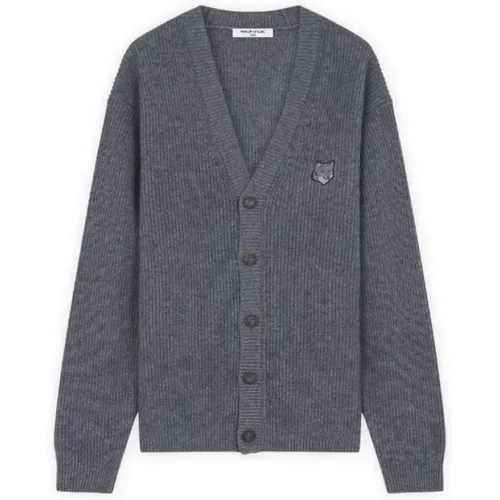 Ribbed Cardigan with Tonal Logo Detail , male, Sizes: XL, L, M - Maison Kitsuné - Modalova