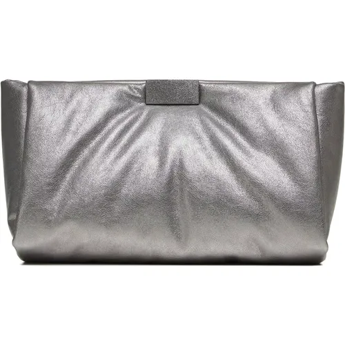 Clutches, female, , Size: ONE SIZE Shimmering Silver Leather Clutch Bag - BRUNELLO CUCINELLI - Modalova