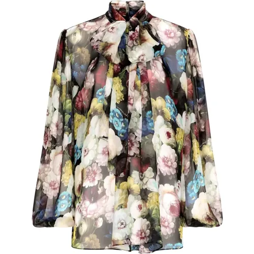 Floral Print Silk Chiffon Shirt , female, Sizes: M - Dolce & Gabbana - Modalova