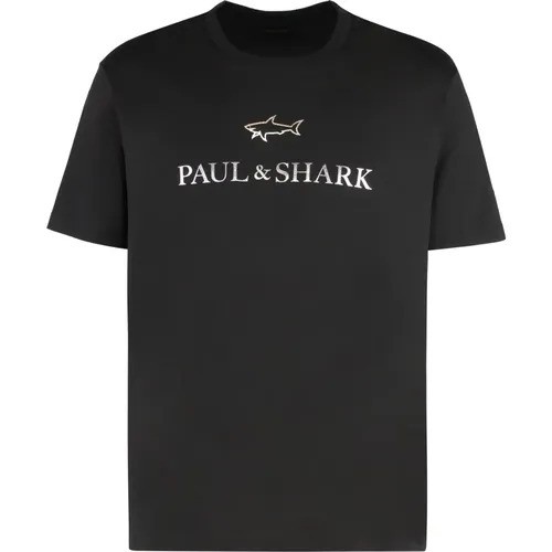 T-Shirts, male, , Size: L T-shirt in cotton jersey with logo print - PAUL & SHARK - Modalova