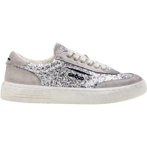 Niedrige Glitter-Sneakers mit Silberglitter und Beigem Wildleder , Damen, Größe: 37 EU - Ghoud - Modalova