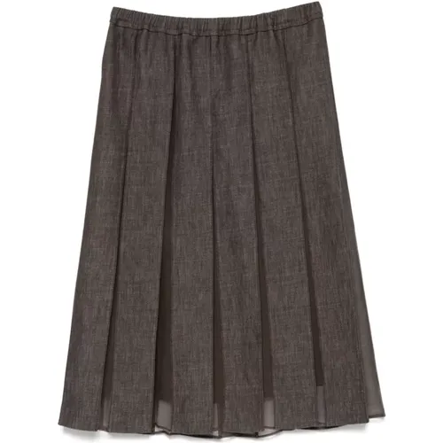 Midi Skirts, female, , Size: M Pleated Silk Blend Skirt - BRUNELLO CUCINELLI - Modalova